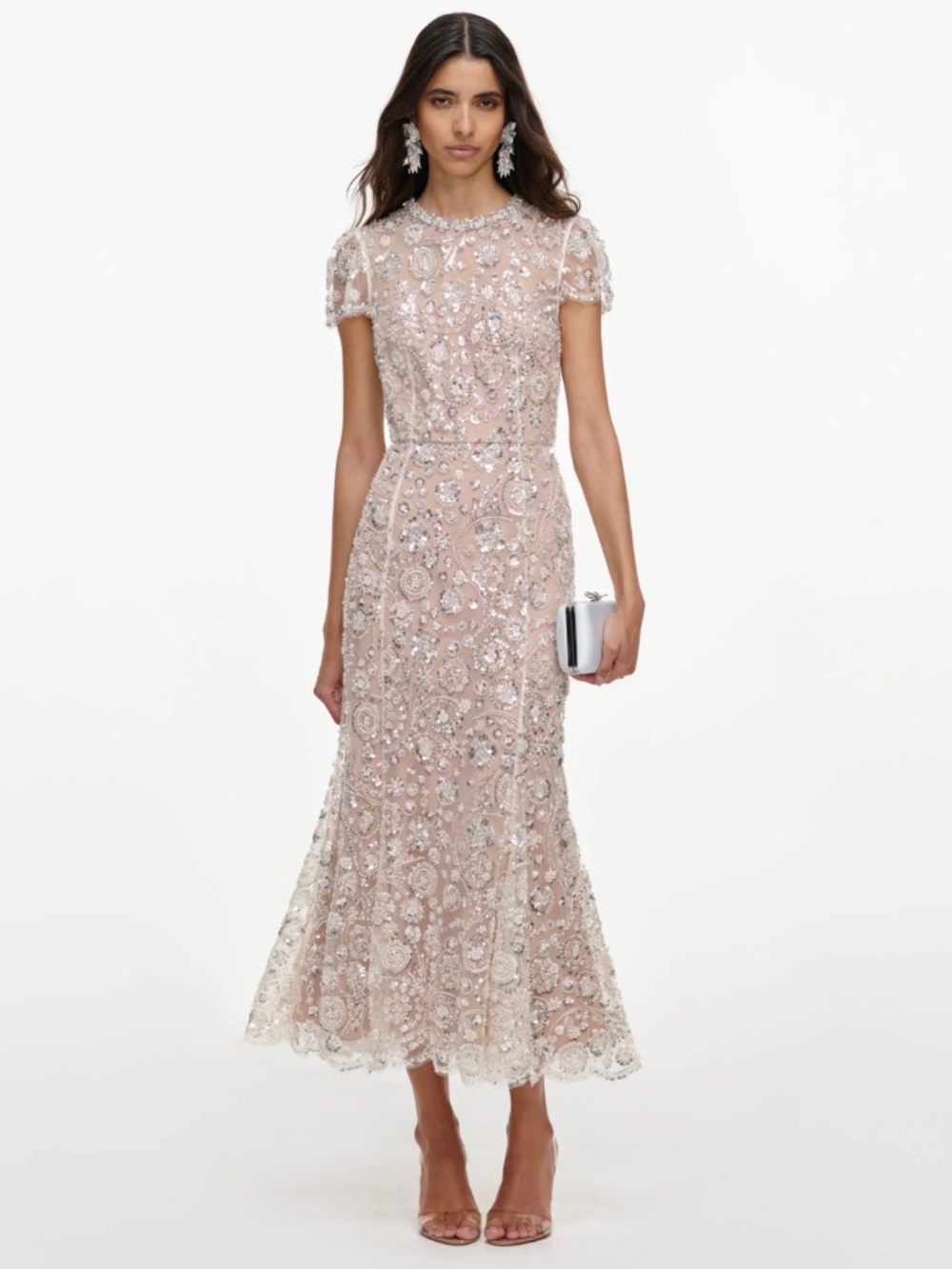 Self-Portrait CREAM SEQUIN EMBELLISHED MIDI DRESS